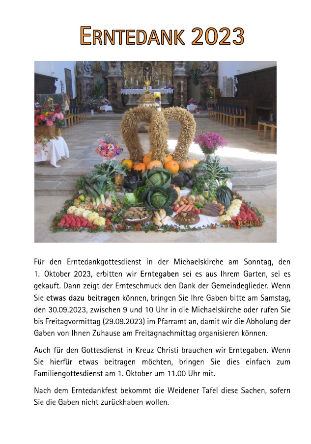 Bitte um Erntedank-Gaben