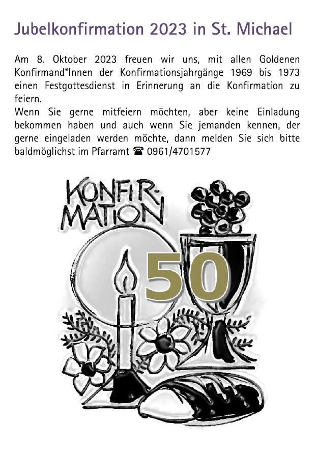 Herzliche Einladung zur Jubelkonfirmation